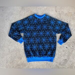 vintage 1970s handmade snowflake holiday sweater blue & black sz M EUC retro